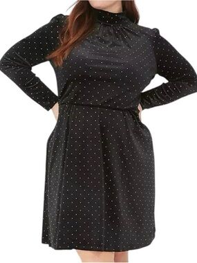 LANE BRYANT Mock-Neck Velvet Mini Dress Black with Gold Embellishment